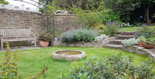 Levelled area of a garden with granite steps