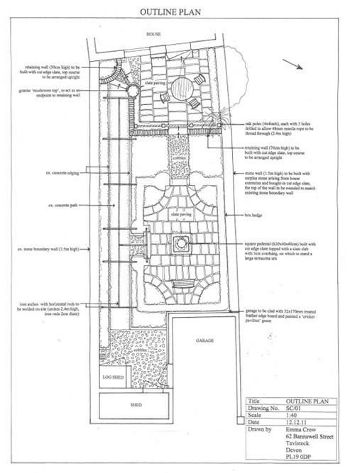 Outline plan, small, overlooked town garden 